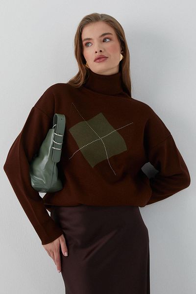MARKALİSTE Pulover cu model pătrat cu gât înalt Bitter Brown
