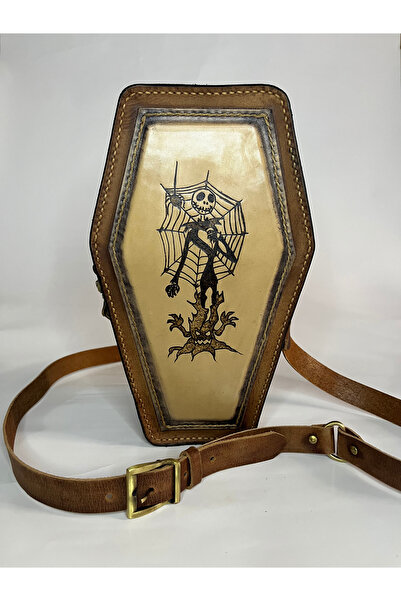 ÇANTA TABUT ŞEKLİNDE GOTİK DERİ KADIN ÇANTA, VEG-TAN FULL GRAİN DANA DERİSİ KADIN ÇANTA