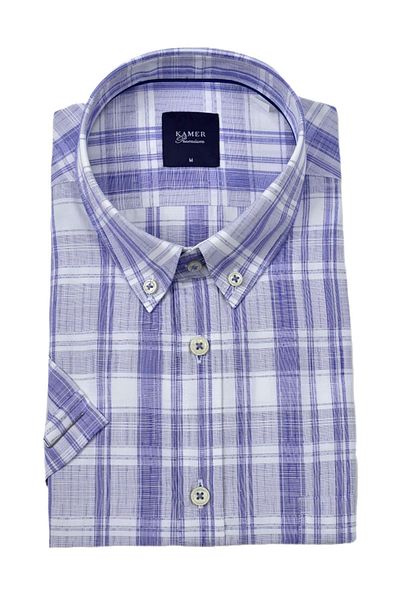 KAMER Men's Classic Plaid Short Sleeve Shirt 9458 Bgl-St04579