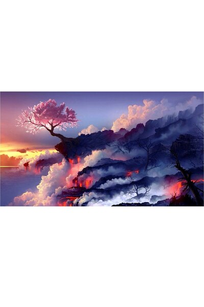 ve Tablou Canvas, Peisaj in flacari, apus, 90 x 50 cm, Multicolor