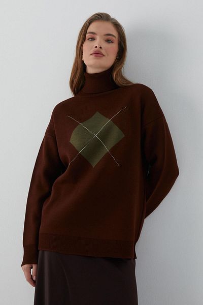 MARKALİSTE Pulover cu model pătrat cu gât înalt Bitter Brown