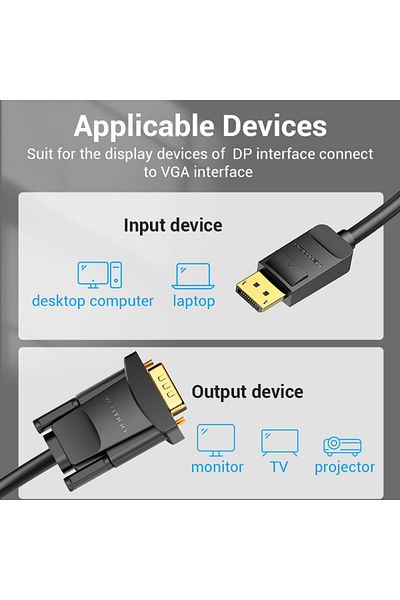 Vention DP to VGA Cable 1.5M Black
