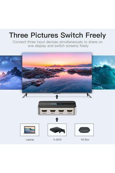 Vention 3 In 1 Out HDMI Switcher With Audio Separation Grey Metal Type