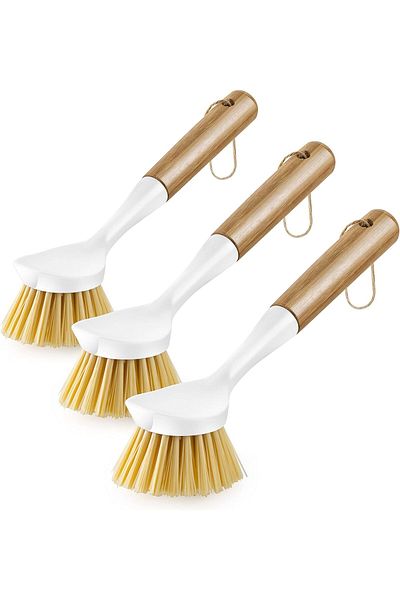 Generic 3 Pack Bamboo Brush with Long Handle for Dishes,Floor Scrubbers Cleaning Small Bottle Scrub Dishes