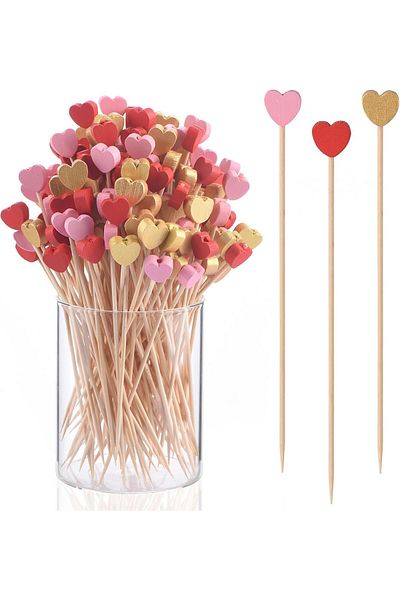 Generic YRQX 100 Pieces of Heart Shaped Bamboo Cocktail Labels