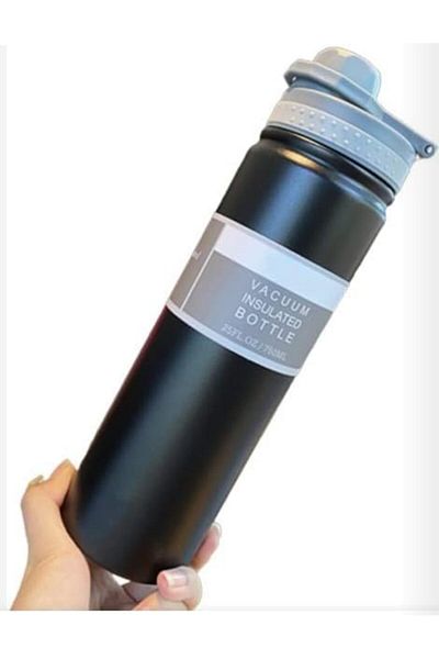 Generic WDA Vacuum Insulated Water Bottle, Stainless Steel, Black with Blue Cap