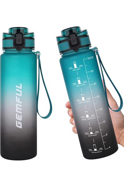 Generic GEMFUL Water Bottle 1L with Straw Motivational Time Marker Tritan BPA Free Drink Bottle for Sports