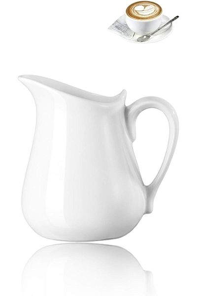 Generic Sweet seven® Elegant White Porcelain Creamer Pitcher with Handle - Microwave & Freezer Safe, for Ho