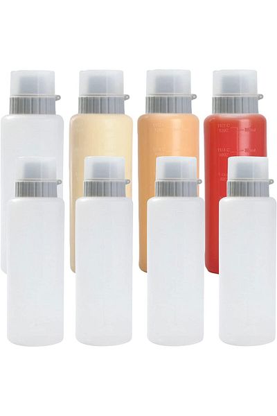Generic SYOSI 8-Pack Condiment Squeeze Bottles, 5-Nozzle, Transparent, Reusable, 12 oz, Polypropylene, Kitc