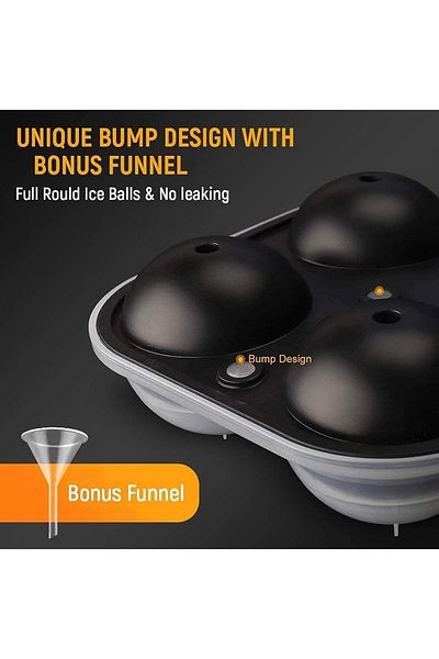 Generic Aputue Large Ice Cube Trays, 2.5 In Flexible 4 Ice Balls Maker with Funnel, Round Silicone Ice Cube