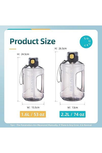 Generic SHOTAY Sports Water Bottles 1L/1.5L/2L With USA Tritan Material 100% BPA Free And Leakproof, Half G