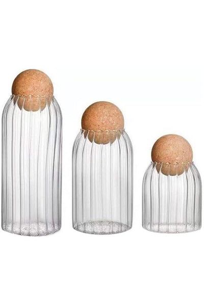 Generic MOTIM 3-Piece Food Storage Glass Jars With Cork Ball Caps Clear 1000/700/500ml