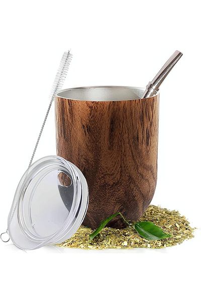 Generic ELECDON Yerba Mate Tea Cup Set, Includes Bombilla Straw, Lid and Cleaning Brush, Stainless Steel Do
