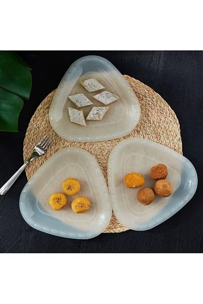 Generic AMGREEN 3-Piece Gleam Dessert Plate Set 21x1x21 cm