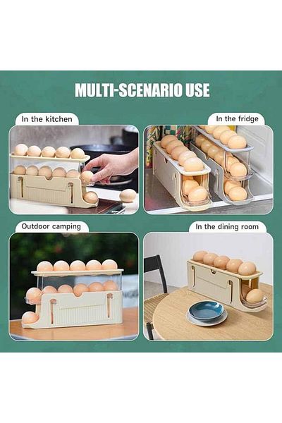 Generic Tazweeq Rolling Egg Tray for Refrigerator, 3 Tier Egg Organizer, Space Saving Egg Container, Collap