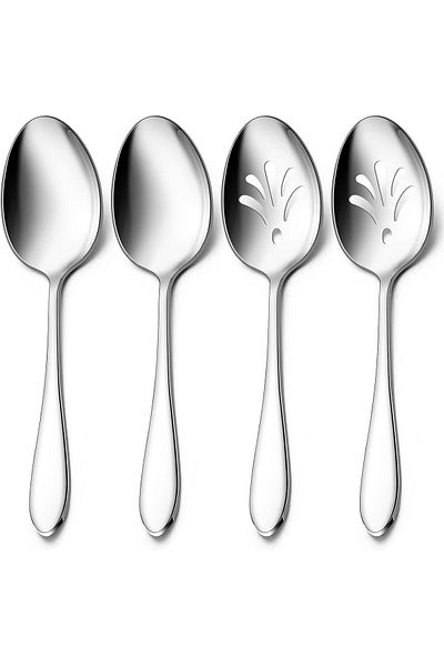 Generic E-far Serving Spoons, 4-Piece Stainless Steel Serving Utensils Set - Solid Spoons x 2, Slotted Spoo