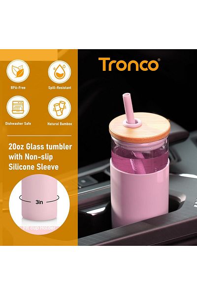 Generic Tronco 20oz Glass Tumbler Glass Water Bottle Straw Silicone Protective Sleeve Bamboo Lid - BPA Free