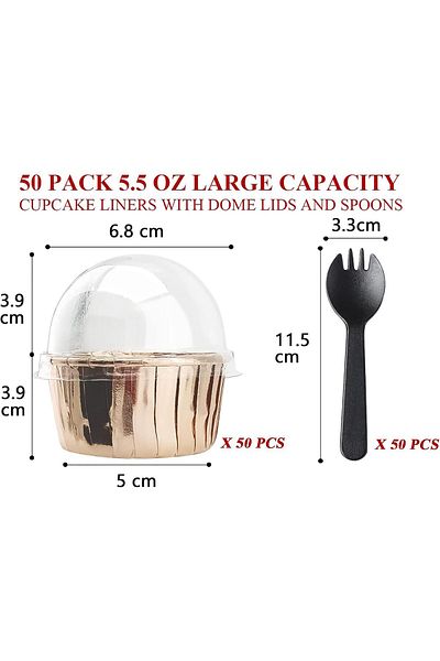 Generic Tazweeq Baking Cups with Lids 50 Pack, Foil Cupcake Liners Muffin Tins, Disposable Ramekins Pans, M