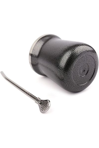 Generic SYOSI Stainless Steel Yerba Mate Cup Set - 8oz Double Walled Gourd with Bombilla Straw (Black) - Pe