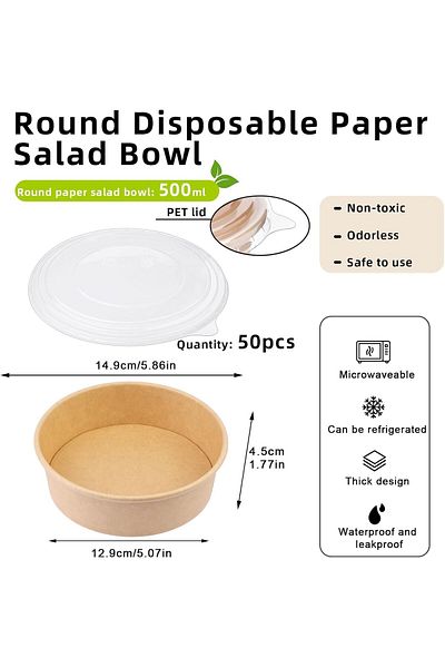Generic Fniiva 50 Pack 17 oz Paper Bowls with Lids - Disposable Salad Bowls for Diet Salad, Ice Cream, Yogu