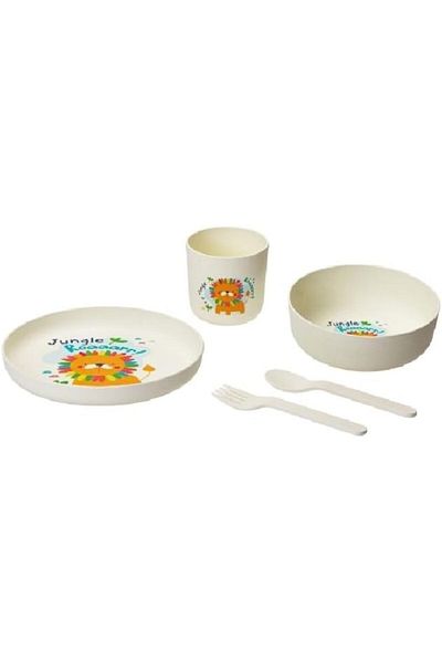 Generic Parfait 5-Piece Jungle Roar Tiger Printed Kids Dining Set White And Orange D-PLA5001-W
