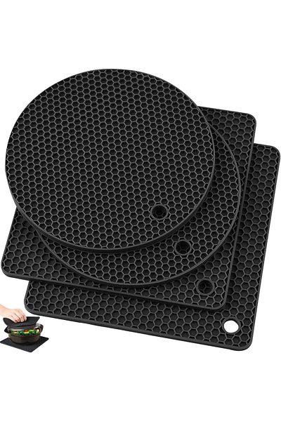 Generic Oasisgalore Silicone Trivet Mat, Heat Resistant Kitchen Hot Pot Holder Pad, 4 Pack Black (2 Squared
