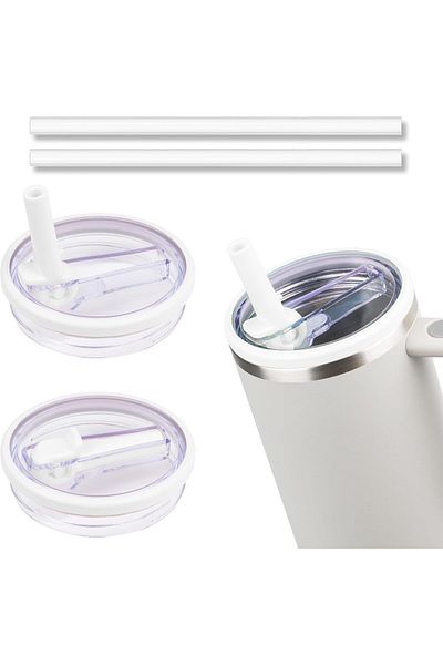 Generic KASTWAVE Flip Straw Lid for Stanley Cup 40oz, 2 Pcs Spill Proof Straw Lid Replacement with 2 Straw,