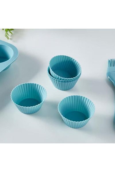 Generic AMGREEN 6-Piece Silicone Foldable Muffin Mould Set Blue 7x3cm