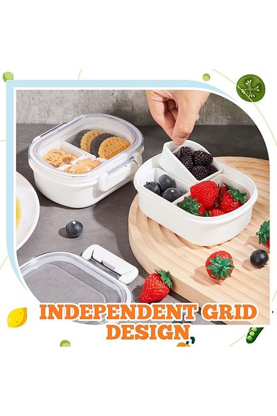Generic 2 Pack 3-Compartment Snack Containers for Kids, Reusable Mini Bento Lunch Box with Dividers, Ideal