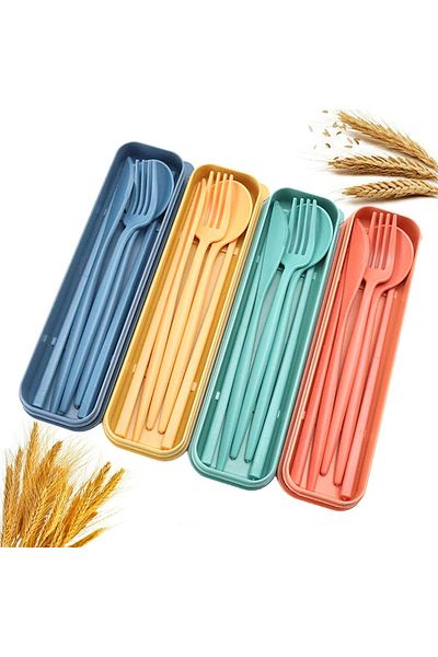 Generic KASTWAVE Wheat Straw Cutlery, 4 Sets Portable Cutlery Set, Reusable Travel Flatware Set, for Lunch
