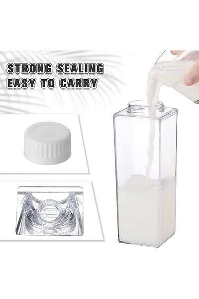 Generic YRQX 17 oz Milk Carton Water Bottles Plastic Clear Milk Bottles Portable Reusable Milk Box Milk Car