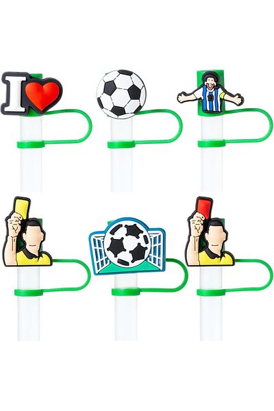 Generic NALACAL 6Pcs Soccer Straw Cover Caps for Stanley Cup Accessories, 10mm Cute Black Drinking Straw To