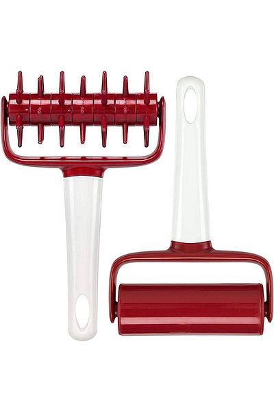 Generic ELECDON 2 Pieces Pizza Dough Roller and Docker Set, Pastry Pizza Pie Roller Rolling Pins and Time-S