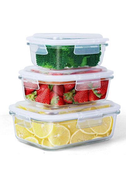 Generic SKY-TOUCH 3-piece Glass Bento Storage Containers, Leakproof Locking Lids, Microwave Safe