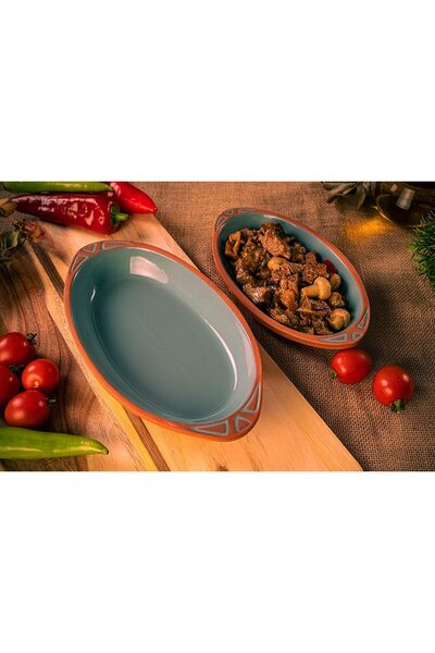 Generic Oval Ceramic Baking Dish with Handle, Colored Set of 2