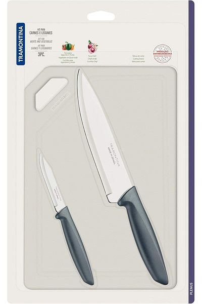 Generic Tramontina Plenus 3-Pieces Meat and Vegetable Set with Stainless Steel Blades and Gray Polypropylen