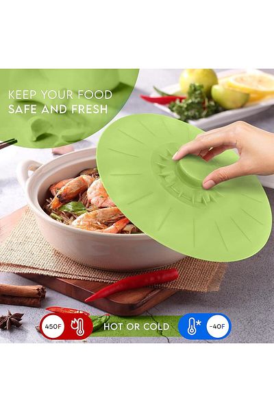 Generic Tazweeq Green Silicone Bowl Lids, Set of 5 Reusable Suction Seal Covers, Silicone Lids for Cups, Bo