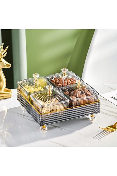 Generic BokSung Snack Serving Tray with 4or6 Lid Transparent Nut and Candy Food Storage Container, Plate Fo