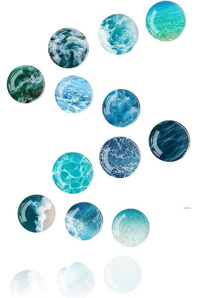 Generic Glass Refrigerator Magnets, 12PCS Ocean Pattern Series, Strong Hold for Metal Surfaces, for Kitchen