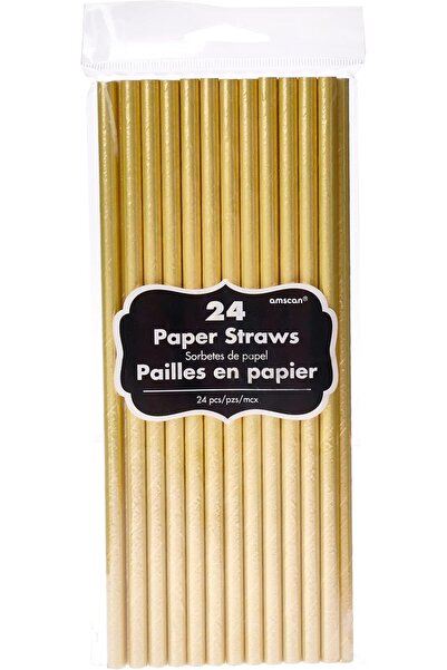 AMSCAN 24-piece plain gold paper straws