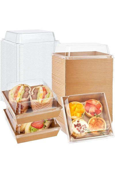 Generic melala 30 Pack Paper Charcuterie Boxes with Clear Lids, 5.3 Inches Disposable Individual Food Conta