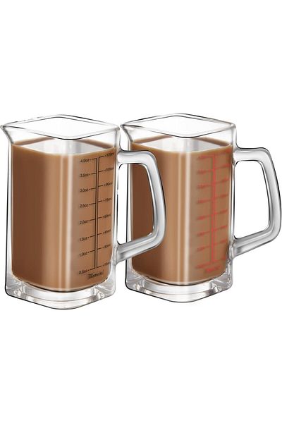 Generic KASTWAVE Square Measuring Cup with Handle 4 Ounce V-Shaped Spout Espresso Glass Heavy Duty Wine Sep