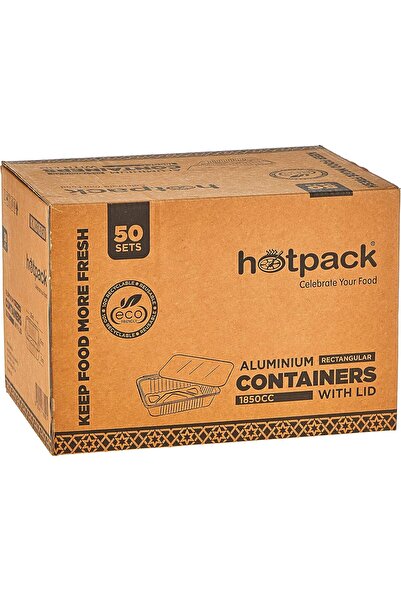 Hotpack علبة ألومنيوم مستطيلة سعة 1850 مل مع غطاء 50 قطعة