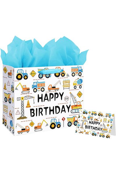 Generic 13" Large Happy Birthday Gift Bag, For Baby Boy Kids with Tissue Paper and Card, or Any Occasion (C
