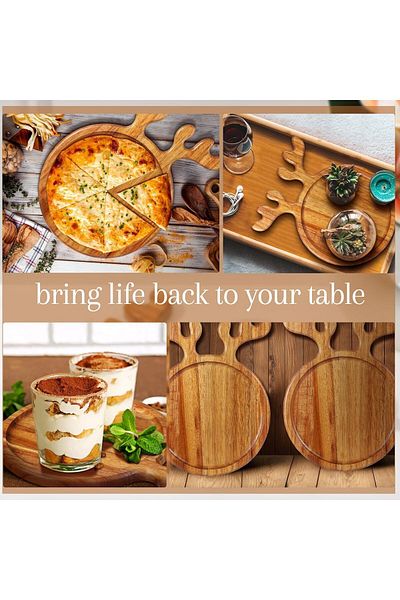 Generic MMMA Wooden Serving Platter with Antler Handle, Creative Breakfast Afternoon Tea Tray Wooden Fruit