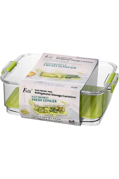 Generic Felli Duo Fresh Pro BPA-Free Refrigerator Storage Container Clear and Green 2.7 Liter NVBG11AS-041D