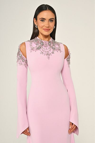 ALFABETA Long crepe evening dress with long sleeves