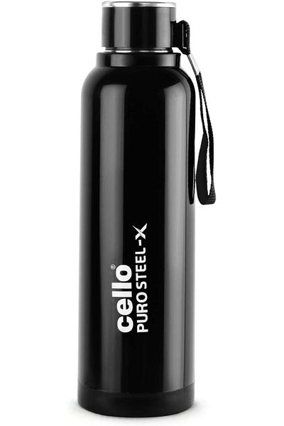 Generic Cello Puro Steel-X Benz 900 | Water Bottle with Inner Steel and Outer Plastic, 730 ml, Black