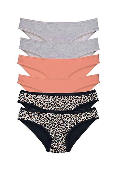 PRATİKOBA 6 Pieces Lycra Women's Slip Panties Leopard Gray Powder