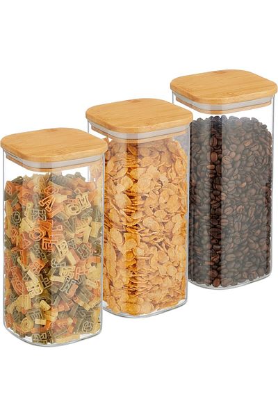 Generic Glass Storage Jars, Airtight Food Canisters with Bamboo Lid, 50oz Storage Jar, 10 * 10 * 2